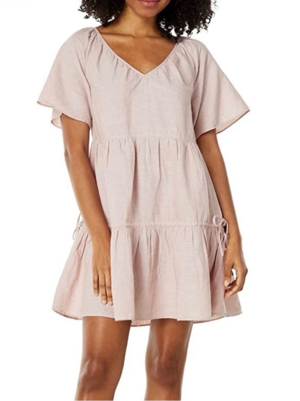 Madewell Blush Pink Tiered V-Neck Mini Dress